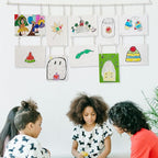 Art Display for Kids Artwork,Hanging Photo Display with 36 Clips, Boho Wooden Beads Kids Art Frame Display Holder for Classroom, Bedroom Wall Decor (White)