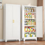 Metal Pantry Cabinet with 2 Doors and Adjustable Shelves - 71" Kitchen Storage Cabinet with Gold Handles - Versatile Storage for Kitchen, Bathroom, Dining Room, Utility Room - White