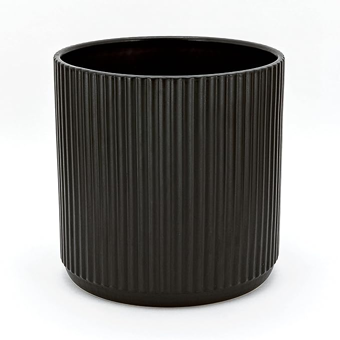 Amazon Basics Fluted Ceramic Round Planter, 10-inch, Black