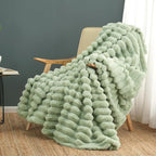 Cozy Bliss Faux Fur Throw Blanket for Couch, Cozy Warm Plush Striped Blanket for Sofa Bedroom Living Room, 50 * 60 Inches Sage Green
