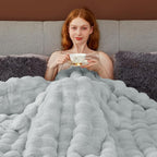 Touchat Luxury 1000GSM Faux Rabbit Fur Throw Blanket, Super Heavy Warm Cozy Grey Blankets for Couch Bed Sofa, Ruched Plush Fuzzy Elegant Soft Reversible Mink Blanket for Living Room Bedroom