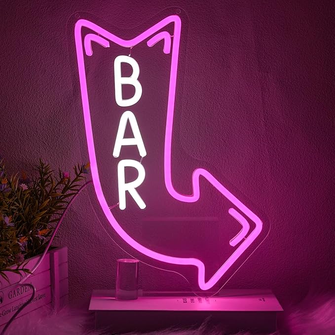 Bar Neon Sign for Wall Decor Arrow Neon Light Pink LED Neon Sign Letter Led Neon Light for Bar Man Cave Party Decoration