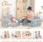 Welnow 2-in-1 Kids Sofa Chair, Convertible Toddler Chair Flip Out Children Sofa Chair Folding Kids Play Sofa with Side Pockets & Removable Cover Armrest Chair for Girl or Boy