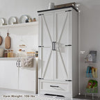 72" Tall Wood Storage Cabinet, Farmhouse Kitchen Pantry Cabinet with Adjustable Shelves & Drawer & Barn Doors, Versatile Storage for Kitchen, Dining Room, Bathroom, Antique White