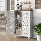 47" Tall Storage Cabinet with Doors and Shelves, Wood Accent Cabinet with Distressed Finish, Buffet & Sideboard for Living Room, Entryway, Dining Room, Bedroom, White