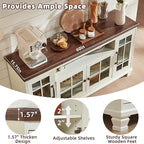 Large Sideboard Buffet Cabinet with Storage, Vintage White Farmhouse 60" Wide Credenza Accent Cabinets with Glass Doors & Wood Legs, Kitchen Coffee Bar Table for Dining Room, Living Room