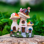 Solar Garden Statue Lights Mushroom Fairy House Figurine, Outdoor Memorial Garden Ornaments Waterproof Decoration for Outside Patio Yard Lawn Decor