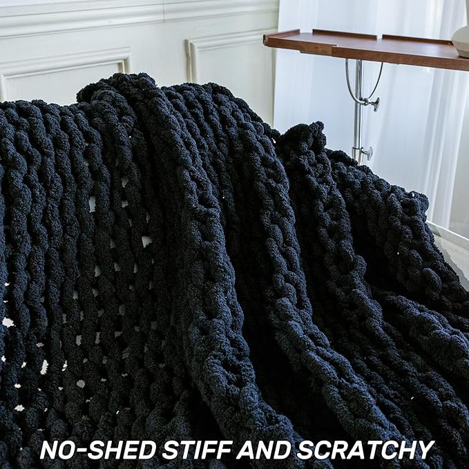 Chunky Knit Blanket - Luxury Soft Cozy 40 * 50 Throw Blanket,100% Woven Blanket Rope Knot Throw Blanket for Couch, Sofa, Home Decor, Gift - Machine Washable（Black）