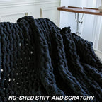 Chunky Knit Blanket - Luxury Soft Cozy 40 * 50 Throw Blanket,100% Woven Blanket Rope Knot Throw Blanket for Couch, Sofa, Home Decor, Gift - Machine Washable（Black）