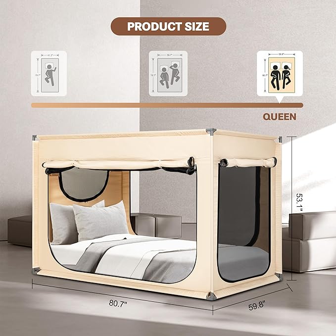 Bed Canopy Portable Blackout Bed Tent Privacy Tent for Adult Indoor Sleeping with 3 Doors, Storage Bag