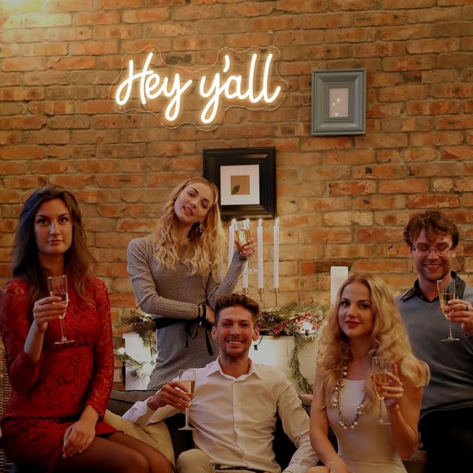 HDJSIGN Hey y'all Neon Sign for Wall Decor Home Decor Neon Light USB Powered LED Light Up Signs Room Decor Aesthetic Bar Pub Club Hotel Beauty Birthday Gift (15.74x7.44")