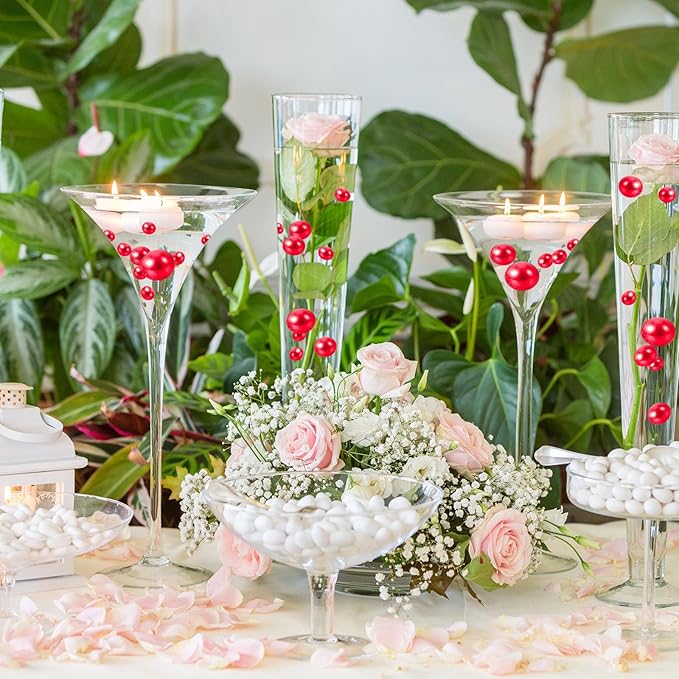 200PCS Watermelon Red Faux Pearls Beads for Centerpiece Vases, Vase Filler Faux Pearls, No Holes Filler Beads for Party Anniversary Birthday Wedding Table Decor, 10/14/20/30mm