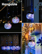 PARTPHONER Solar Lantern Solar Lights Outdoor Waterproof 6-Pack, Solar Powered Hanging Lights Cracked Glass Hanging Globes for Christmas Decoration, Shepherd Hook, Garden Tree Ornaments, Multi-Color