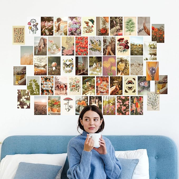 Artivo Wall Collage Kit Aesthetic Pictures, Cottagecore Wall Collage Kit, Bedroom Decor for Teen Girls, Nature Boho Collage Kit for Wall Aesthetic Posters, 50 Set 4x6 inch, Photo Collection