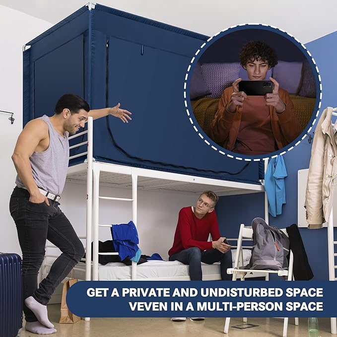 Bed Canopy Portable Blackout Bed Tent Privacy Tent for Adult Indoor Sleeping with 3 Doors, Storage Bag