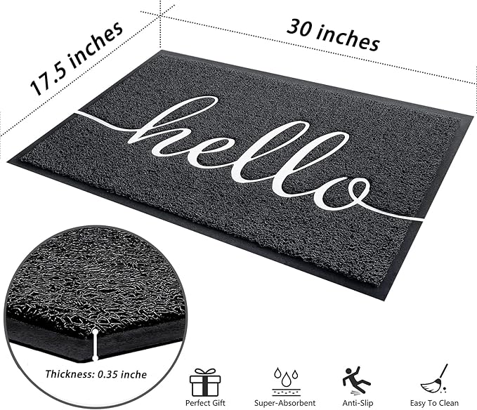 Door Mat, Durable Welcome Mat Low Profile Floor Mat Front Doormat Non Slip Mats Entrance Rectangular Doormat, for Entryway, Patio, High Traffic Areas (30"x17.5",Black)