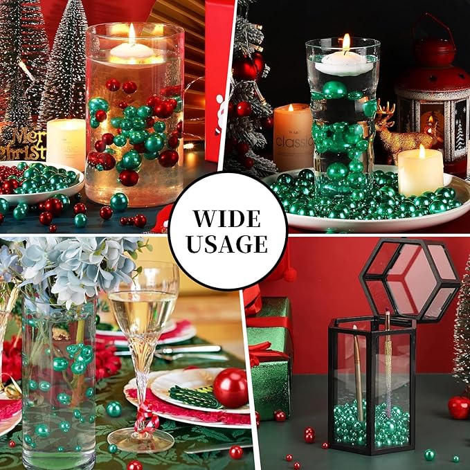 100PCS Green Faux Pearls Beads for Centerpiece Vases, Vase Filler Faux Pearls, No Holes Filler Beads for Party Anniversary Birthday Wedding Table Decor, 14/20/30mm