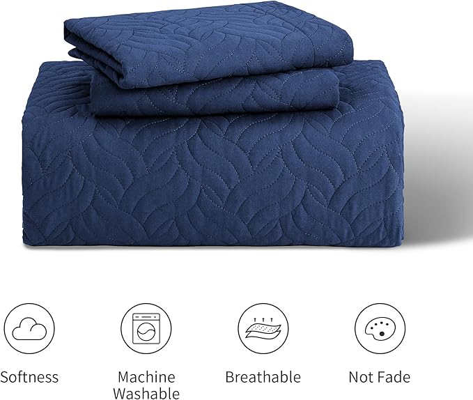 Love's cabin King Size Quilt Set Navy Blue Bedspreads - Soft Bed Summer Lightweight Bedspread Comforter - Modern Style Wave Pattern Coverlet for All Season - 3 Pieces (1 Quilt, 2 Pillow Shams)