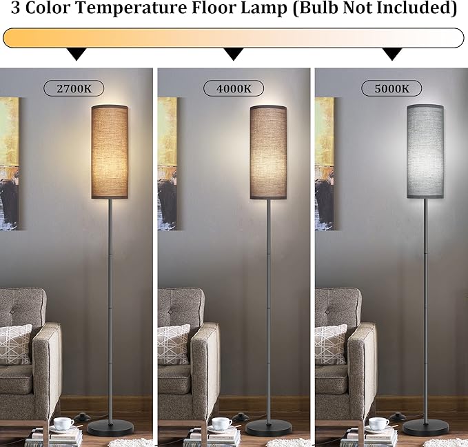 PARTPHONER Floor Lamp for Living Room, Modern Standing Lamps with Lampshade, Minimalist Tall Lamp with Foot Switch for Living Room, Bedroom, Kids Room, Office(Bulb Not Included)