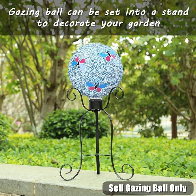 VCUTEKA Gazing Ball, 8" Glass Gazing Balls Sphere for Garden Lawn Outdoor Ornament Yard Decorative, Butterfly