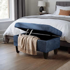 Ottoman Rectangular Storage Ottoman Bench, Flannel Footrest Stool Footstool with Lid for Living Room, Bedroom, Entryway, Blue, 28.5"x19"x17.5"