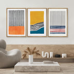 SIGNWIN Framed Wall Art Print Set Orange, Yellow, Blue & Pink Color Blocks and Lines Abstract Shapes Illustrations Modern Art Chic Relax/Calm Multicolor for Living Room, Bedroom, Office - 24"x36"x3
