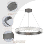 Modern Silver Grey Led Pendant Light,36W Dimmable LED Chandelier Lighting Fixture, 1 Ring Circular Hanging Led Pendant Lighting for Living Room Dining Room Kitchen Island Foyer Office