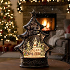 Musical Snow Globe Christmas Tree Lantern Lighted Church with Nativity Manger Scene Water Lantern in Swirling Glitter, Christmas Home Decoration and Gift, Battery Operated or USB Powered