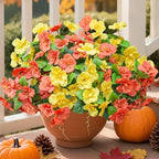 Fall Flowers Fake Flowers Mums for Outdoors Autumn Decoration, 6 Bundles Artificial Flowers Faux Silk Plants Realistic UV Resistant for Outside Planter Patio (Yellow Orange)