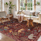 OJIA Jungle Print Washable Area Rugs 5x7, Soft Rugs for Living Room Ultra-Thin Non-Shedding Modern Bedroom Rug, Stain Resistant Throw Rug Large Carpet for Kids Nursery Dining Room, Red