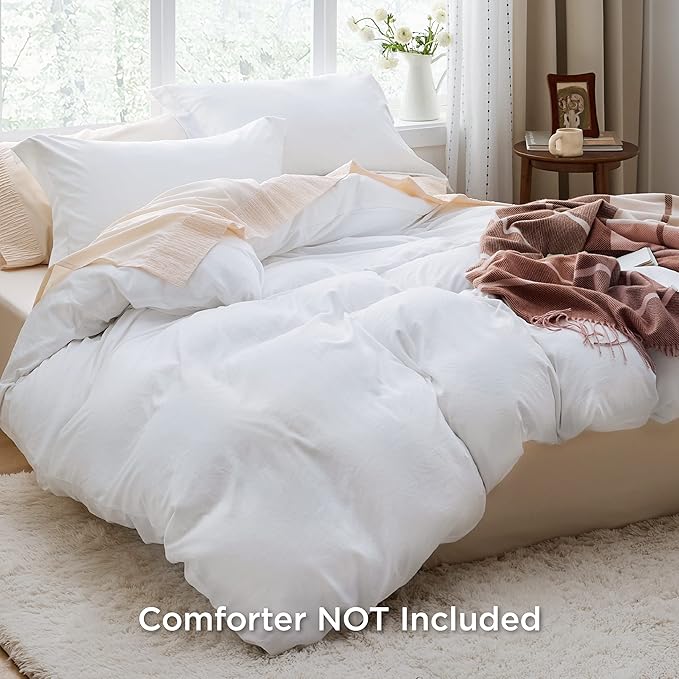 Bedsure White Oversized King Duvet Cover - 3 Pieces Prewashed Cotton-Like Extra Soft Bedding Set, Includes 1 Duvet Cover 120x98 Inches with Zipper Closure & 2 Pillow Shams, Comforter Not Included