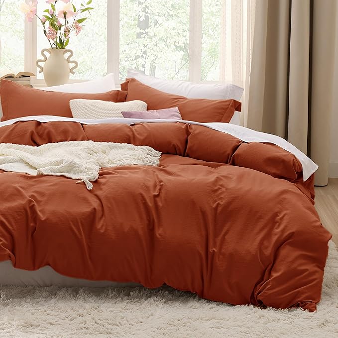 Bedsure Terracotta Duvet Cover Twin/Twin XL Size - 2 Pieces Prewashed Cotton-Like Extra Soft Bedding Set, Includes 1 Twin Duvet Cover 68x90 Inches with Zipper Closure & 1 Pillow Sham, No Comforter