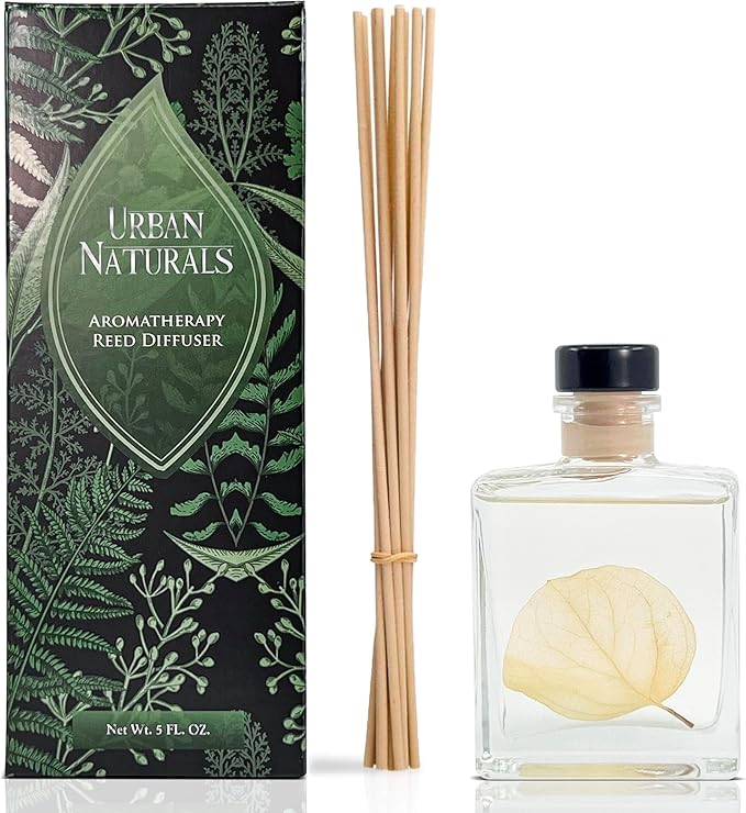 Urban Naturals Winter Eucalyptus Reed Diffuser Gift Set – Crisp Eucalyptus, Mint, Spruce, Cedar, Amber, Virginian Cedarwood – Sleek Rectangular Refillable Glass Bottle – Made in The USA