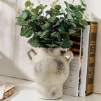 LUKA Antique Ceramic Vase with 2 Handle,7.28 inches Rustic Vase Minimalist Decor, Decorative Vases for Home Decor, Table, Living Room, Shelf, Christmas Decoration(Medium,Gray)