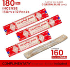 Satya Celestial Bliss Incense Sticks, Satya Bng (Bangalore) Insenses 15gmx12 Pack with Raajsee Incense Holder Bundle, Satya Nagchampa Natural Incense