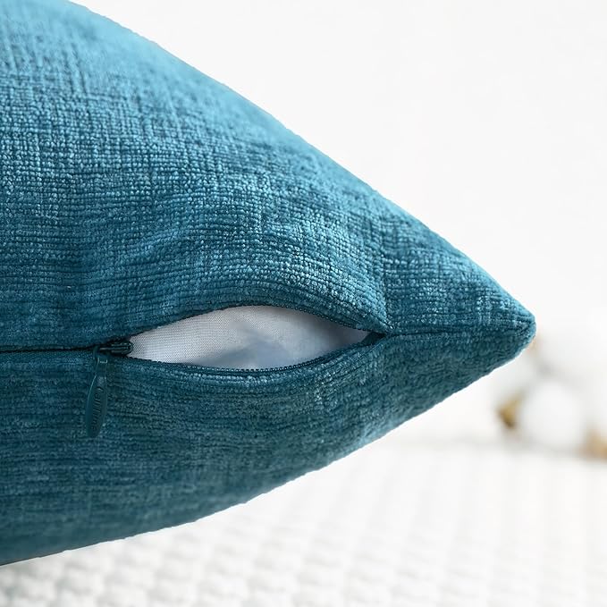 CaliTime Throw Pillow Covers Decorative 18 X 18 Inches Pack of 2 Cozy Chenille Cushion Cases for Couch Sofa Bed Living Room Home Ocean Blue