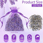 Reginary 120 Pack Lavender Sachets Bags Bulk for Drawers and Closets Home Fragrance Sachet Dried Lavender Flower for Wedding Bridal Shower Favors