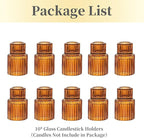 Hewory Glass Taper Candle Holders: 10 PCS Amber Elegant Candle Holder Candlestick Holders Bulk, Ribbed Glass Candle Holder Candle Sticks Holder Decor for Table Centerpiece Fall Thanksgiving Home Decor