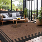 Bordered Outdoor Rug 6x9 Washable Outside Carpet for Indoor Patio Porch Waterproof Easy Cleaning Non Shedding Area Rugs Nut Brown 6 x 9
