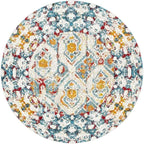 Unique Loom Rosso Collection Vintage, Geometric, Bohemian, Traditional, Distressed, Southwestern Area Rug, Round 4' 0" x 4' 0", Multi/Ivory
