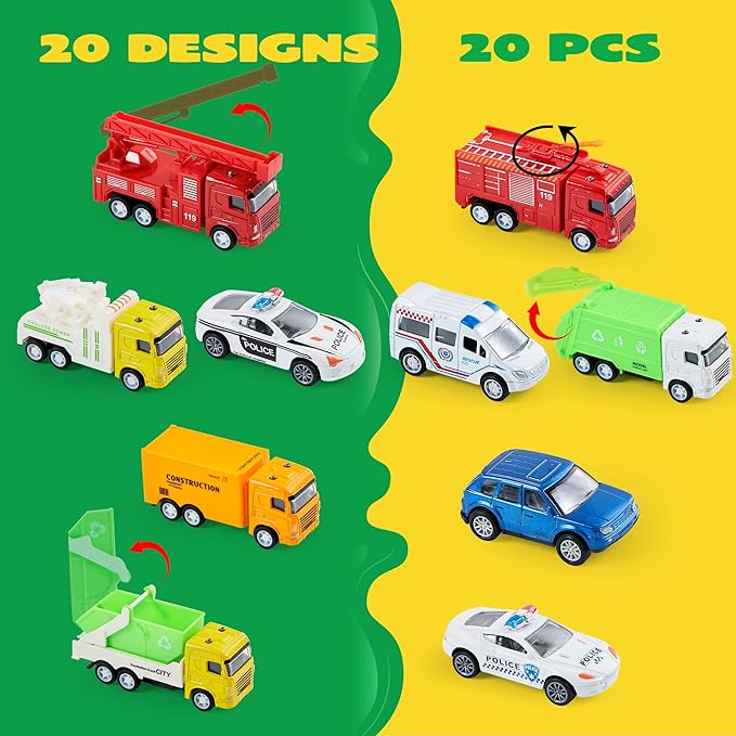 JOYIN 20PCS Die Cast Pull Back Cars, Metal Toy Cars, Car Toys Bulk, Vehicle Set for Toddlers, Kids Party Favors, Cake Toppers, Stocking Stuffers, Race Cars Toys for Boys, Christmas Grandkids Gifts