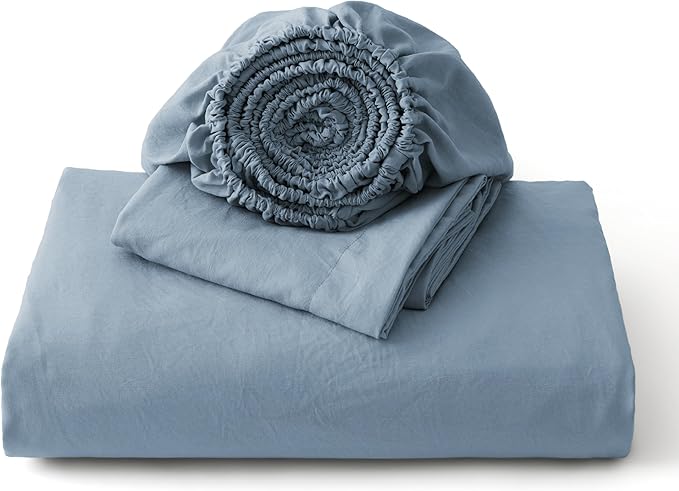 Bedsure Duvet Cover King Size with Fitted Sheet - 4 Pieces Prewashed Cotton-Like Extra Soft Bedding Set, Includes 1 Duvet Cover 104x90 Inches, 2 Pillow Shams, 1 Fitted Sheet, Mineral Blue