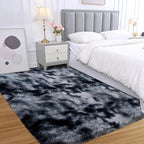 Fluffy Area Rug for Bedroom: Grey Plush Soft Bedside Dorm Area Rug - Small Carpets for Bedroom Kids Room Nursery (Tie-Dyed Dark Grey, 3x5Feet)