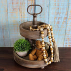 CVHOMEDECO. Wood Beads Garland with Tassels Farmhouse Rustic Wooden Prayer Bead String Wall Hanging Accent for Home Festival Decor. Gold Mix
