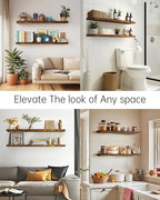 BAYKA Floating Shelves, 48 inches Long Wall Mounted Rustic Wood Shelves for Bathroom, Bedroom, Living Room, Kitchen, Office, Hanging Shelf for Books/Storage/Decor(Rustic Brown,Set of 2)