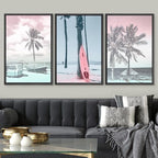 SIGNWIN Framed Canvas Print Wall Art Set Vintage Retro Hawaiian Island Hut Surfboard Nature Wilderness Photography Modern Art Landscape Relax/Calm for Living Room, Bedroom, Office - 24"x36"x3 Black