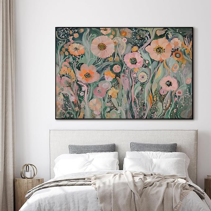 SIGNWIN 46"x72" Extra Large Framed Wall Art Whimsical Garden Bloom, Colorful Abstract Floral for Home Living Room Bedroom Decor (Frame Assembly Required)