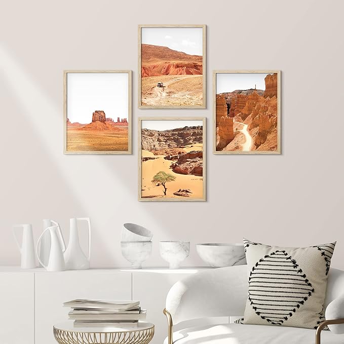 SIGNWIN Framed Arizona Texas Mountain Valley Wall Art, Set of 4 Landscape Wall Decor Prints, Nature Wilderness Wall Décor for Living Room, Bedroom - 11"x14"x 4 Natural