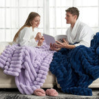 Cozy Bliss Faux Fur Throw Blanket for Couch, Cozy Warm Plush Striped Blanket for Sofa Bedroom Living Room, 60 * 80 Inches Lavender Purple