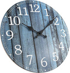 Plumeet Wall Clock, 12'' Frameless Wooden Wall Clocks with Silent Quartz Movement, Rustic Coastal Country Village Clocks Decorative for Kitchen Bedroom Living Room, Blue